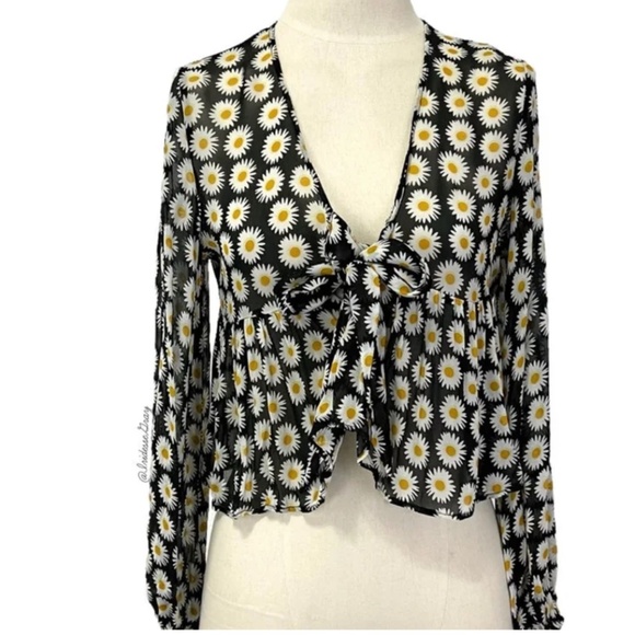 Sheer Daisy Crop Tie Front Top - Picture 1 of 4